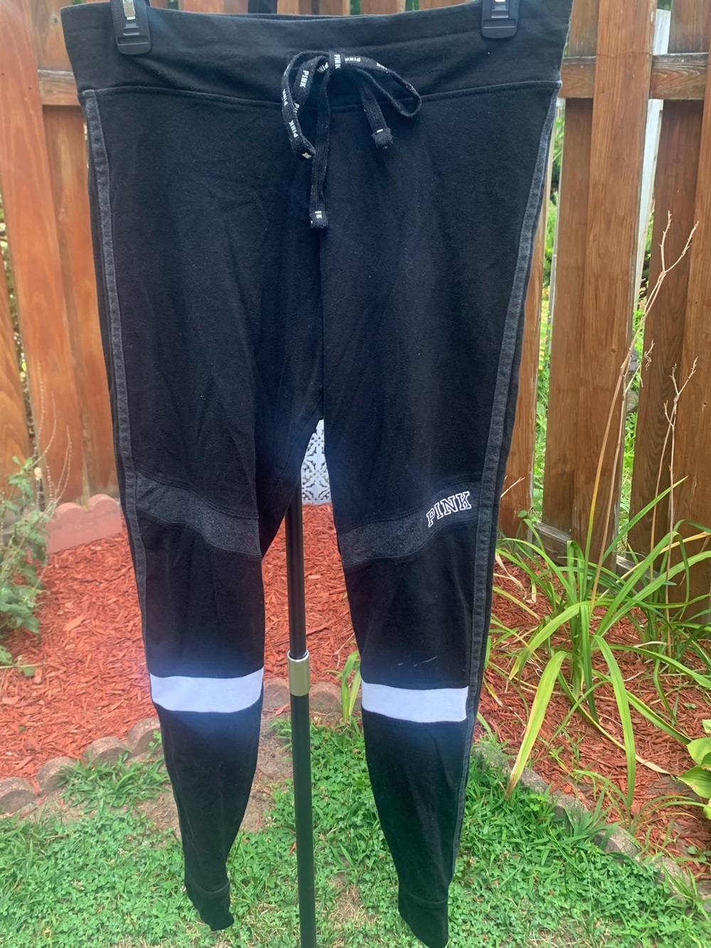 PINK Victoria's Secret Black Leggings with White Knee Bands